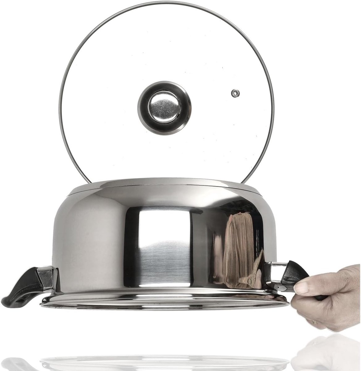 Kookpan met Deksel – Ø24 cm – Grote Kookpan en Koekenpan RVS Zonder PFAS – Pannen en Kookpannen met Glazen Deksel – Soeppan voor Gezonde Maaltijden