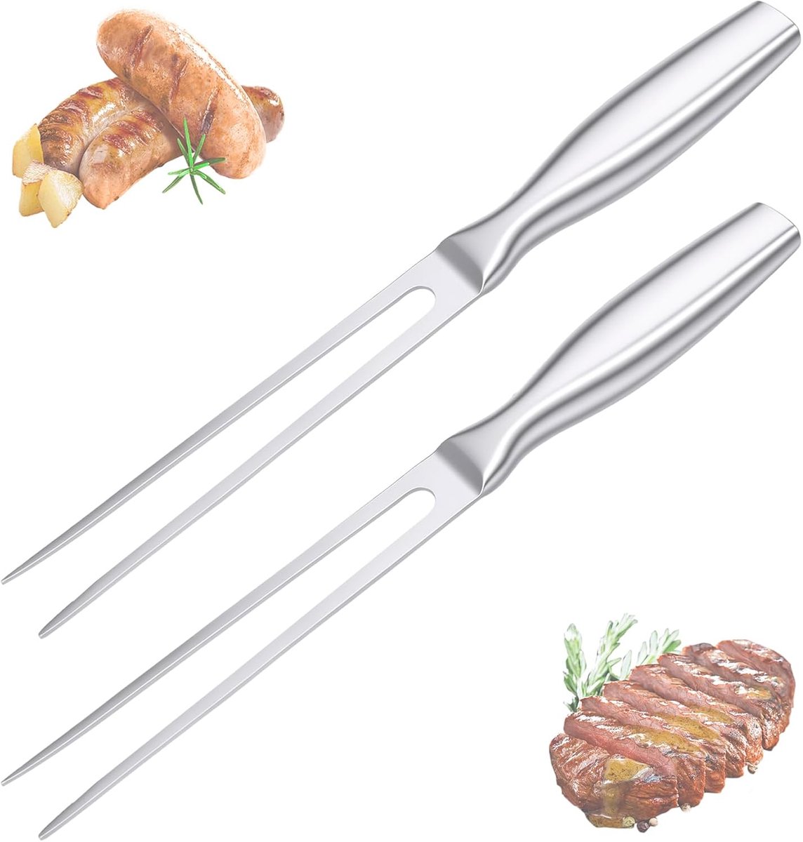 Vleesvork, roestvrij staal, grillvork, keuken, set van 2 stuks, 27 cm, veilige grip, nauwkeurig gesneden, eenvoudige service, ideaal voor barbecue, braden, diner