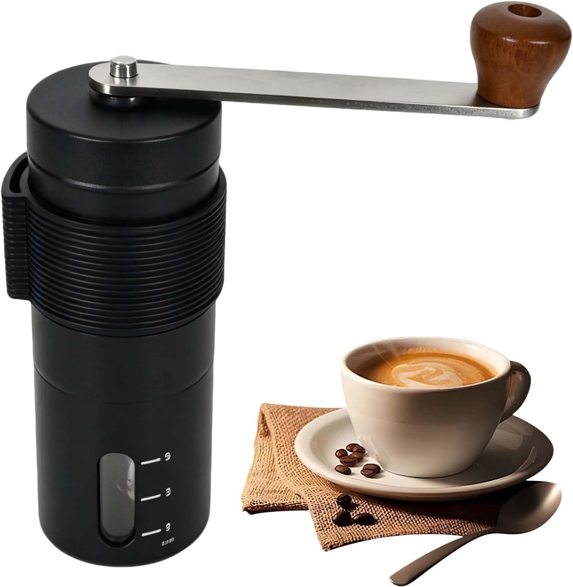 Handmatige koffiemolen van roestvrij staal, draagbare koffiemolen met precisie-instelling voor espresso, Franse pers en mokka, ergonomische zwengel, ideaal voor reizen en kamperen