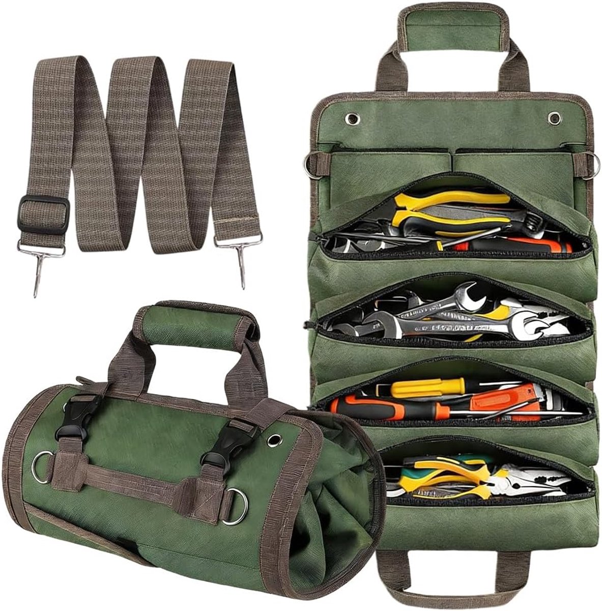 Gereedschapstas, gereedschapsroltas, gereedschap, cadeaus voor mannen, gereedschapsrol, mannengeschenken, canvas moersleutel, knutselgeschenken (groen)