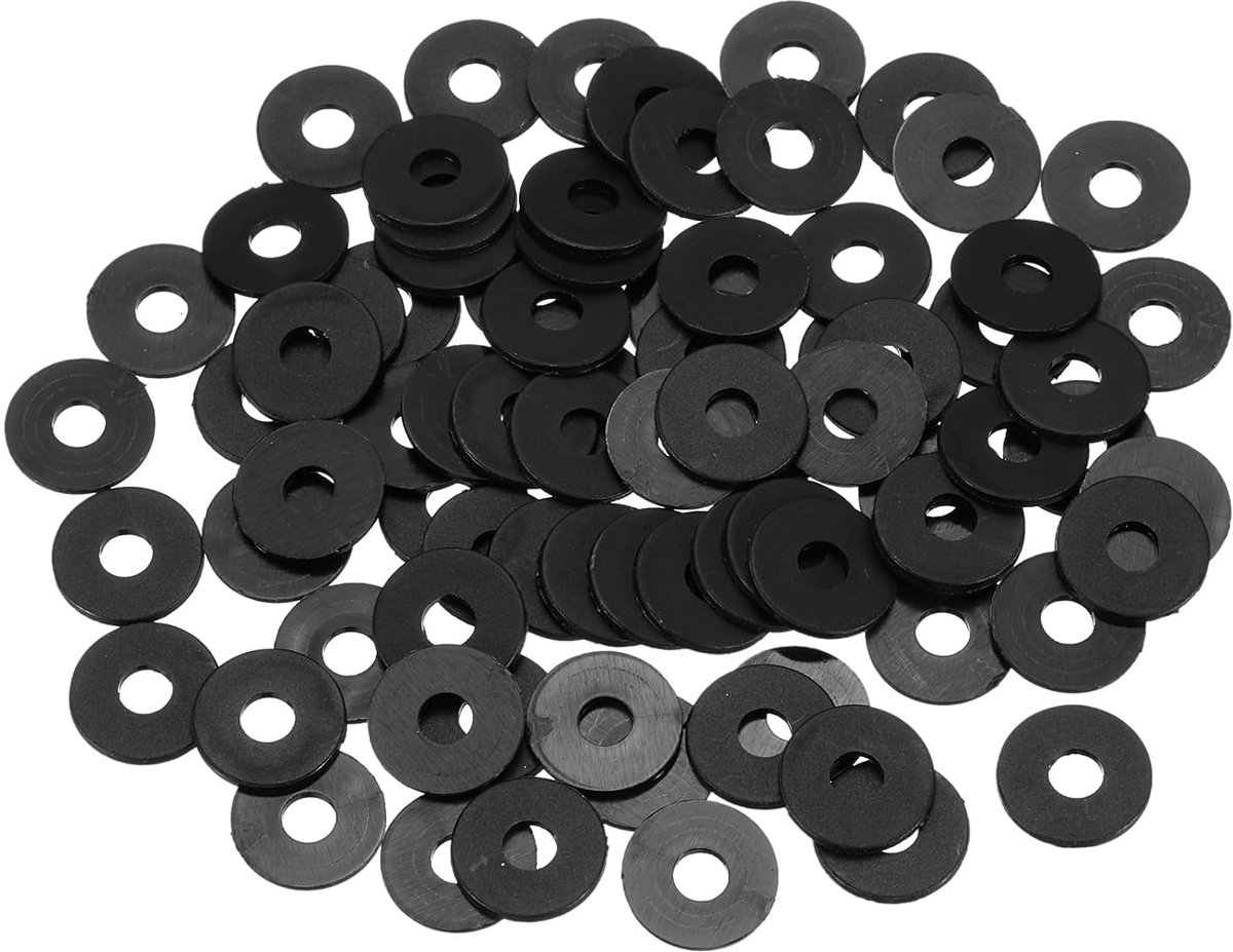 Platte schijven, 4 mm binnendiameter 12 mm buitendiameter 1 mm dikke kunststof afstandhouders voor schroeven, kraan, sanitaire reparatie, zwart