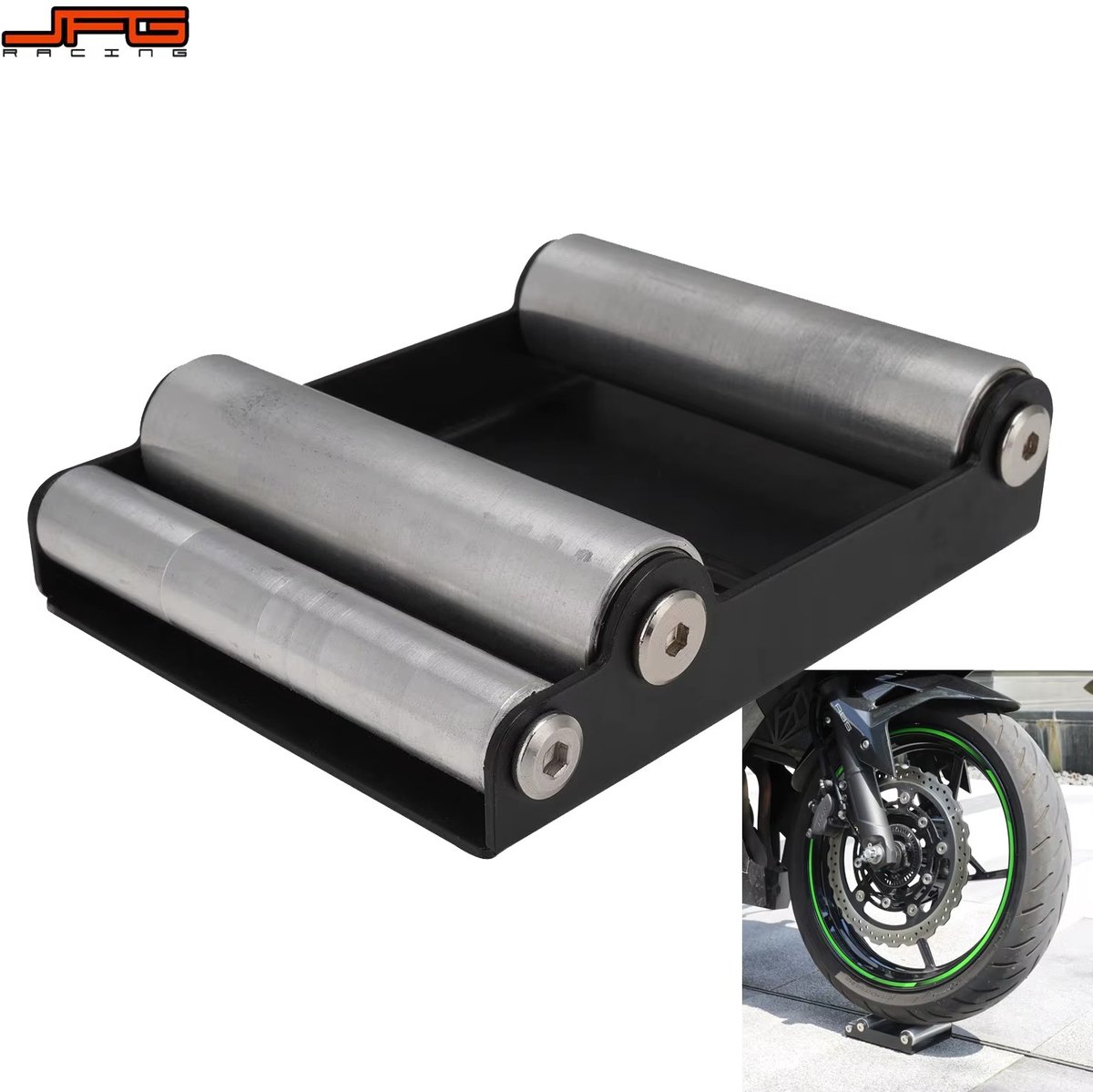 Cherrys Finds - Motorstandaard - Motorbandreinigingsstandaard - Bandenwasbeugel - Reparatiestandaard - Voorzijde/Achterband - Draagbare ketting - Schoon Duurzaam - Roller Ramp - Lift Universeel - Automatisch Rollen