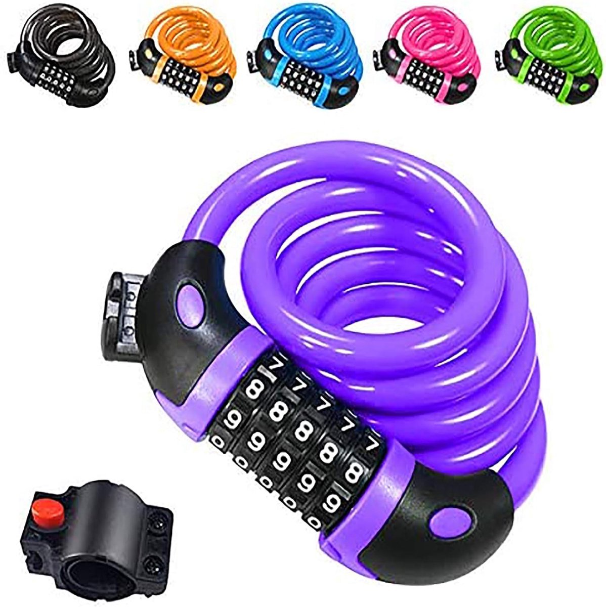 Fietsslot met 5-cijferige combinatie, 12 mm kabel, 120 cm lang | Fietsslot met hoge beveiliging, 5-cijferige code, pvc-gecoate, roest- en slijtvaste kabel, voor fietsen en poorten