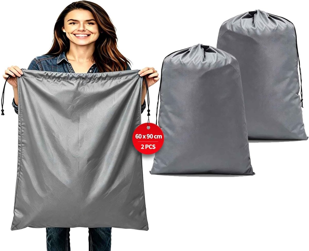 Waszakken voor op reis, 60 x 90 cm, grote capaciteit, waszak voor op reis, Waszak Reizen met koordsluiting, stof 120 liter, (grijs)