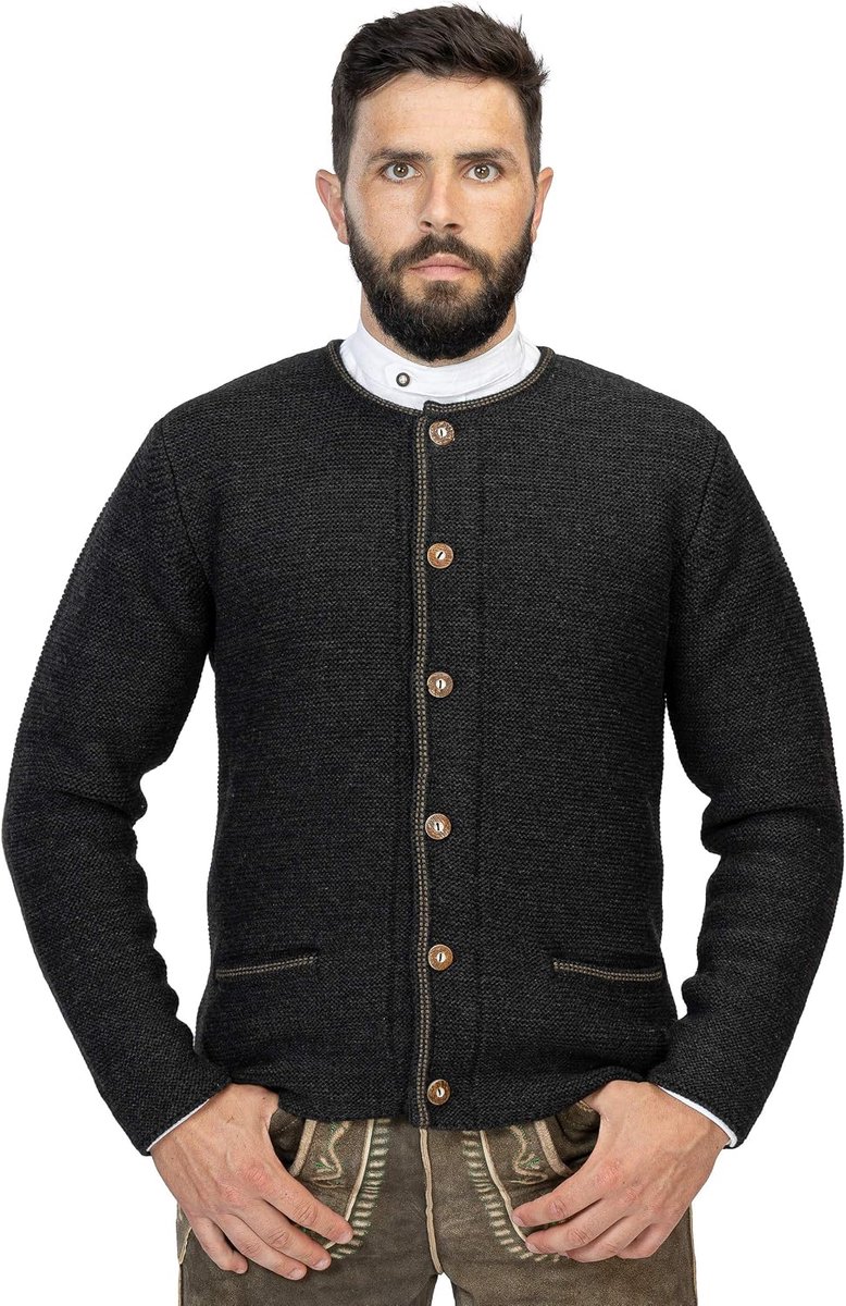 Gebreid herenvest Anton - klederdrachtjas van wol - cardigan jas in bruin of blauw - Anton