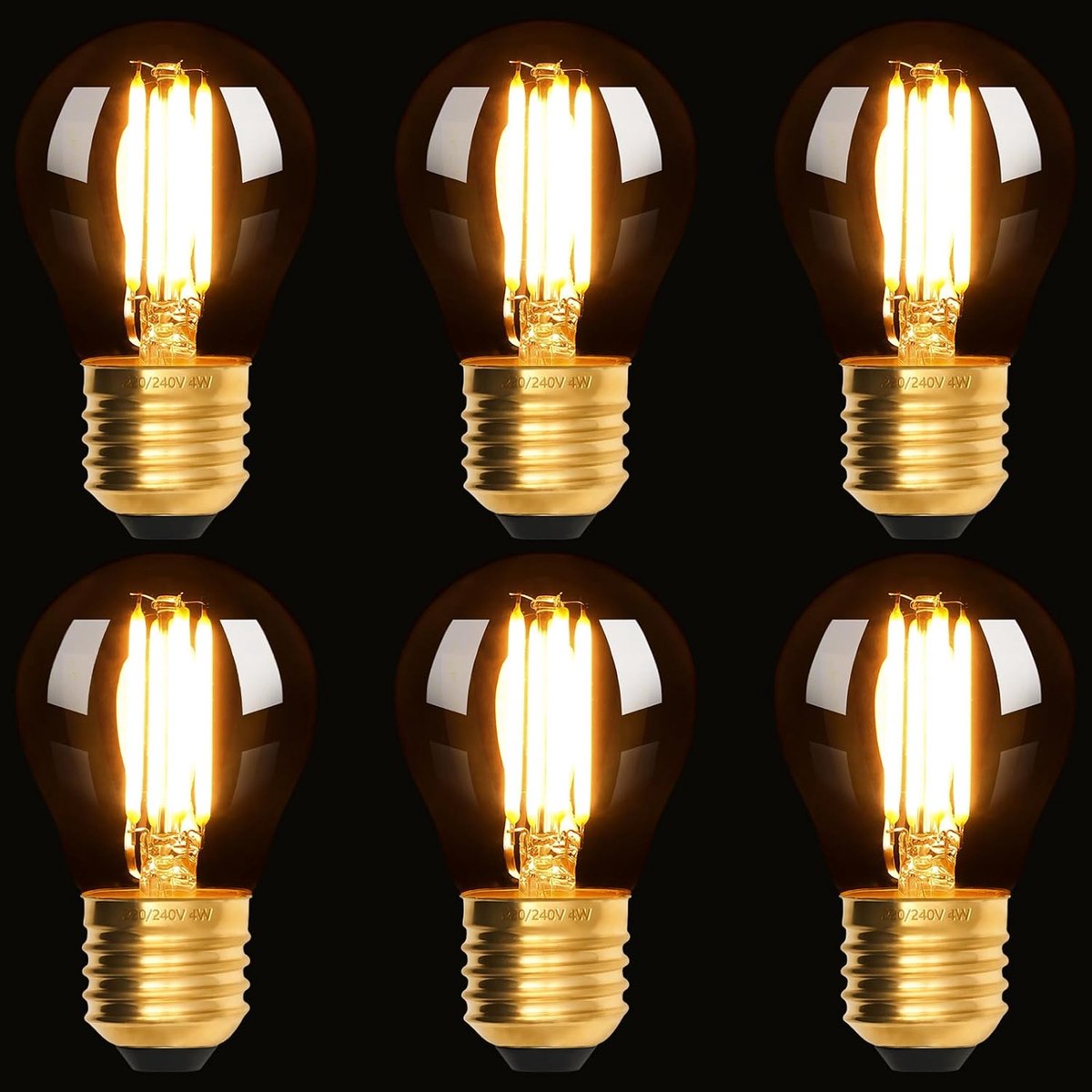 6 Stuks Vintage LED Lampen E27, G80, 4W, 220-240V, Warm geel licht 2200K, Helder glas, Decoratieve Lampen