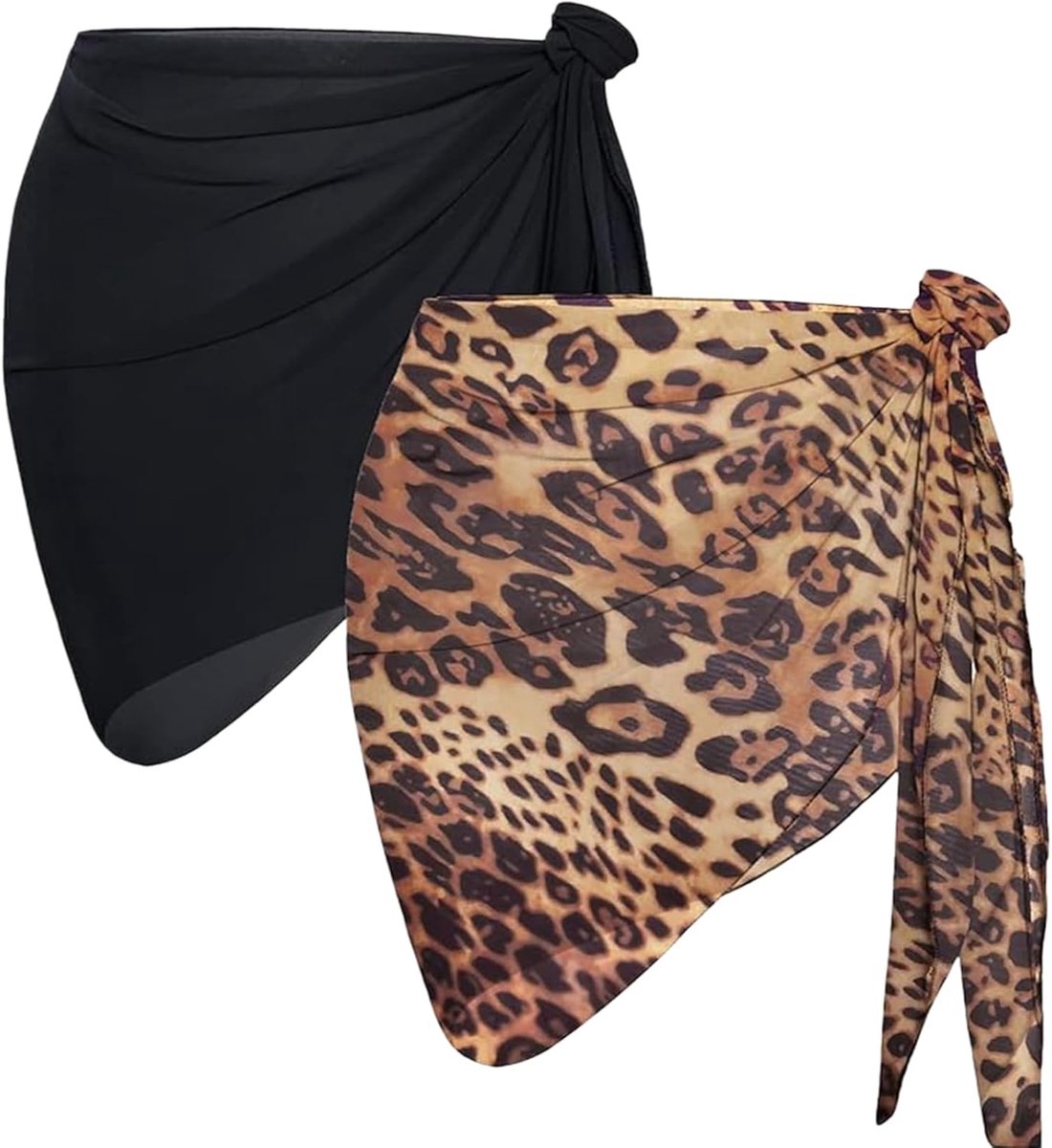 2 Stuks Dames strandwikkel sarong, 140 x 45 cm Luipaardrok strandrok, Sexy pareo-rok voor bikini, Transparante cover-up, Zomerse chiffon stranddoek, Net strand, Voor badmode strandvakantie