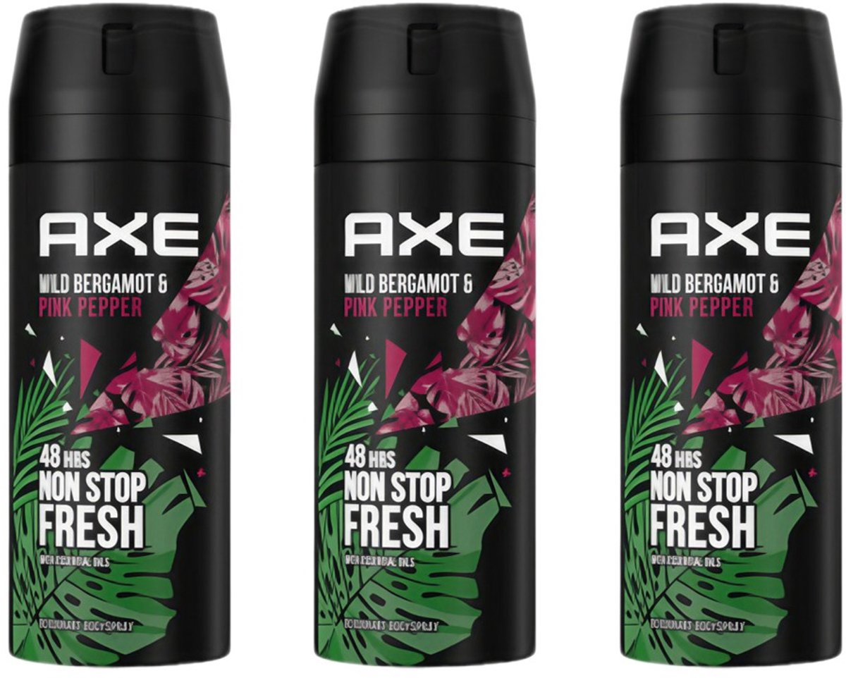 Axe Wild Deodorant en Bodyspray Fresh Bergamot + Pink Pepper 150 ml - Voordeelverpakking 3 stuks