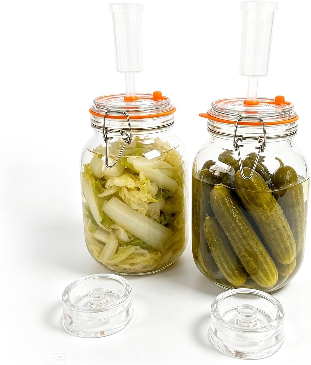 Fermentatieglas van 1,5 l, set van 2 fermentatieglazen met gisting en gewicht, gistglas voor zuurkool, kimchi, kombucha en augurken, 1,5 l