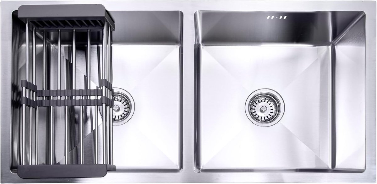 Spoelbak met droogrek 87x44cm - RVS - Met waterafvoer - Perfect voor de keuken - SnelShoppen