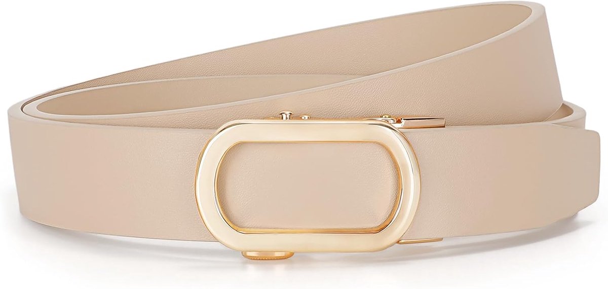 Ratelriem voor dames, 3,1 cm breed, automatische leren riem voor jeansbroeken met gouden schuifgesp