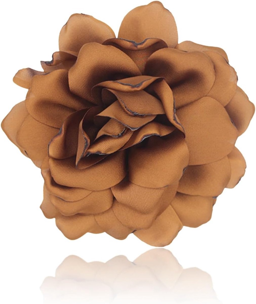 1 stuk bloemen voor jurk, speld van zijde voor kleding, grote bloem, haarspeld voor dames, elegant, bloemen voor bruiloft, feest, dans (donkerbruin)