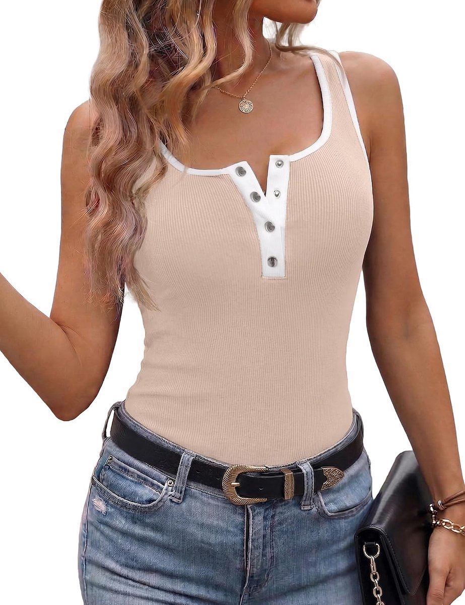 Tanktop voor dames, mouwloos, tanktop, zomer, vierkante hals, met knopen, elegant, casual, sexy, slim fit, basic T-shirt, sport, Y2k