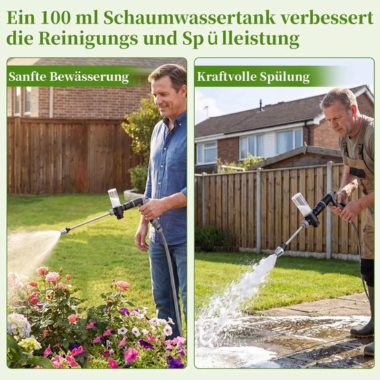 Jet hogedrukpistool, Powerjet water met instelbare sproeiers - Handreinigingsapparaat met schuimreservoir, 3 sproeimodi, voor tuinslang, autowassen, terras — afbeelding 3