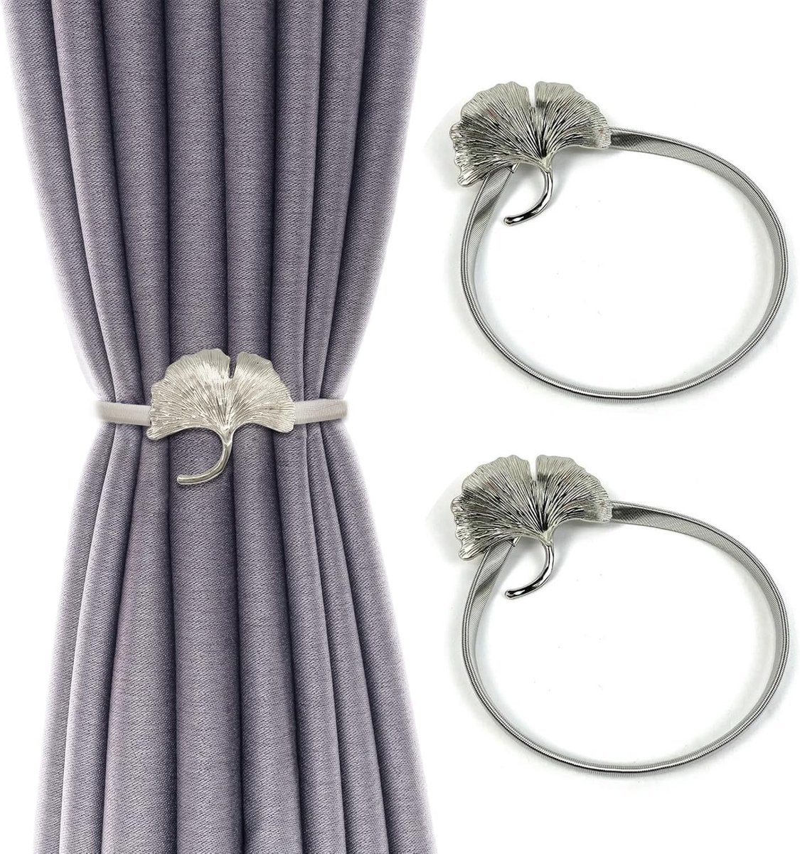 2 stuks gordijnhaken, gordijnhouders, gordijnaccessoires, gordijnklemmen, gespen, holdbacks, houder, haak clip voor thuis, slaapkamer, kantoor, decoratief (zilver)