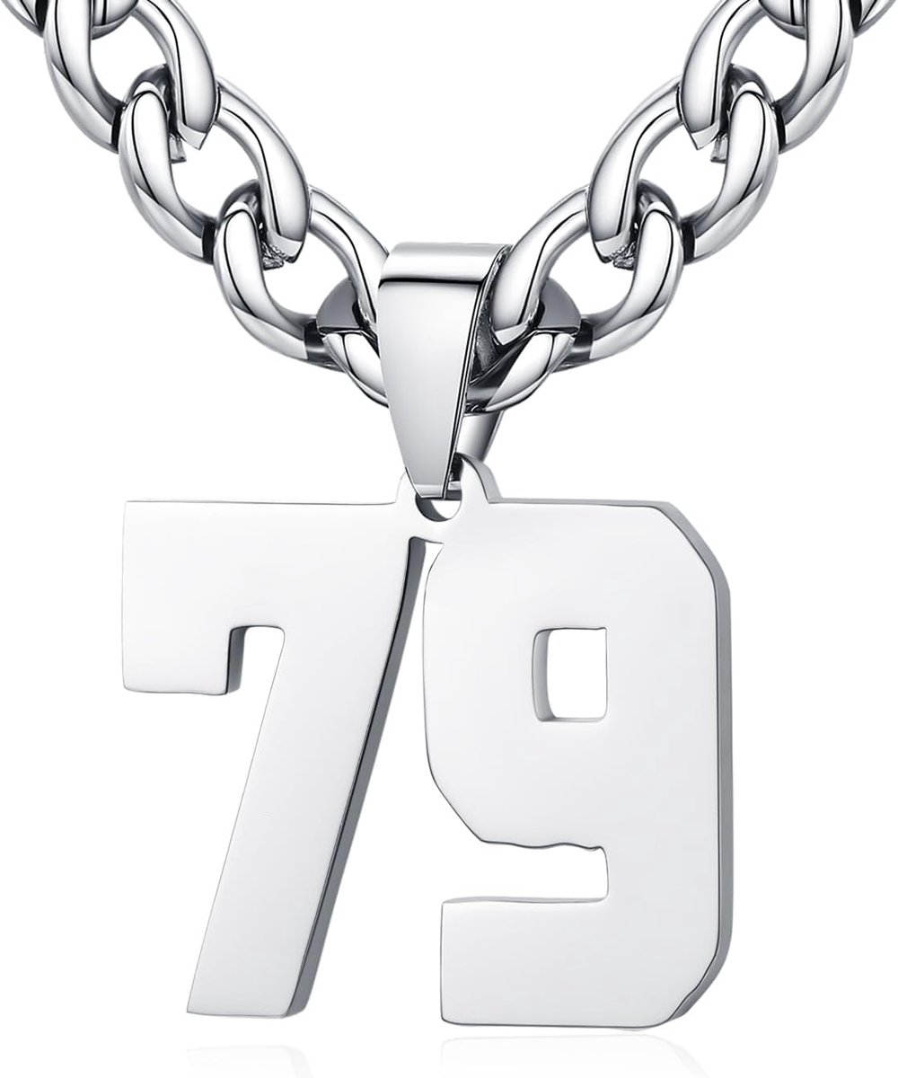 dames roestvrij staal 0-99 getal hanger geluksgetal jersey nummer sporter halsketting gepersonaliseerd met 6 mm brede pantserketting, Roestvrij staal
