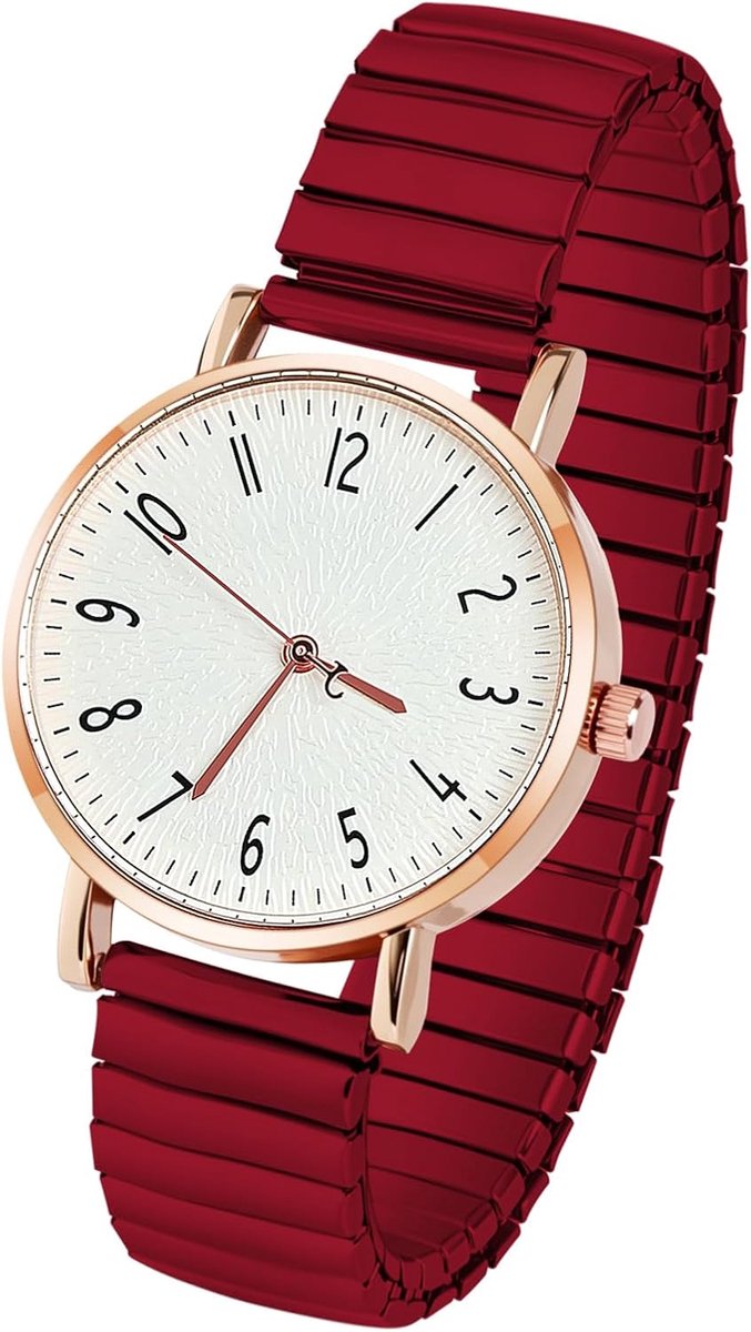 Analoog quartzhorloge voor dames met elastische metalen band, Grote cijfers, Eenvoudig polshorloge, Casual quartzhorloge, Dresswatch, Duidelijke afleesbaarheid