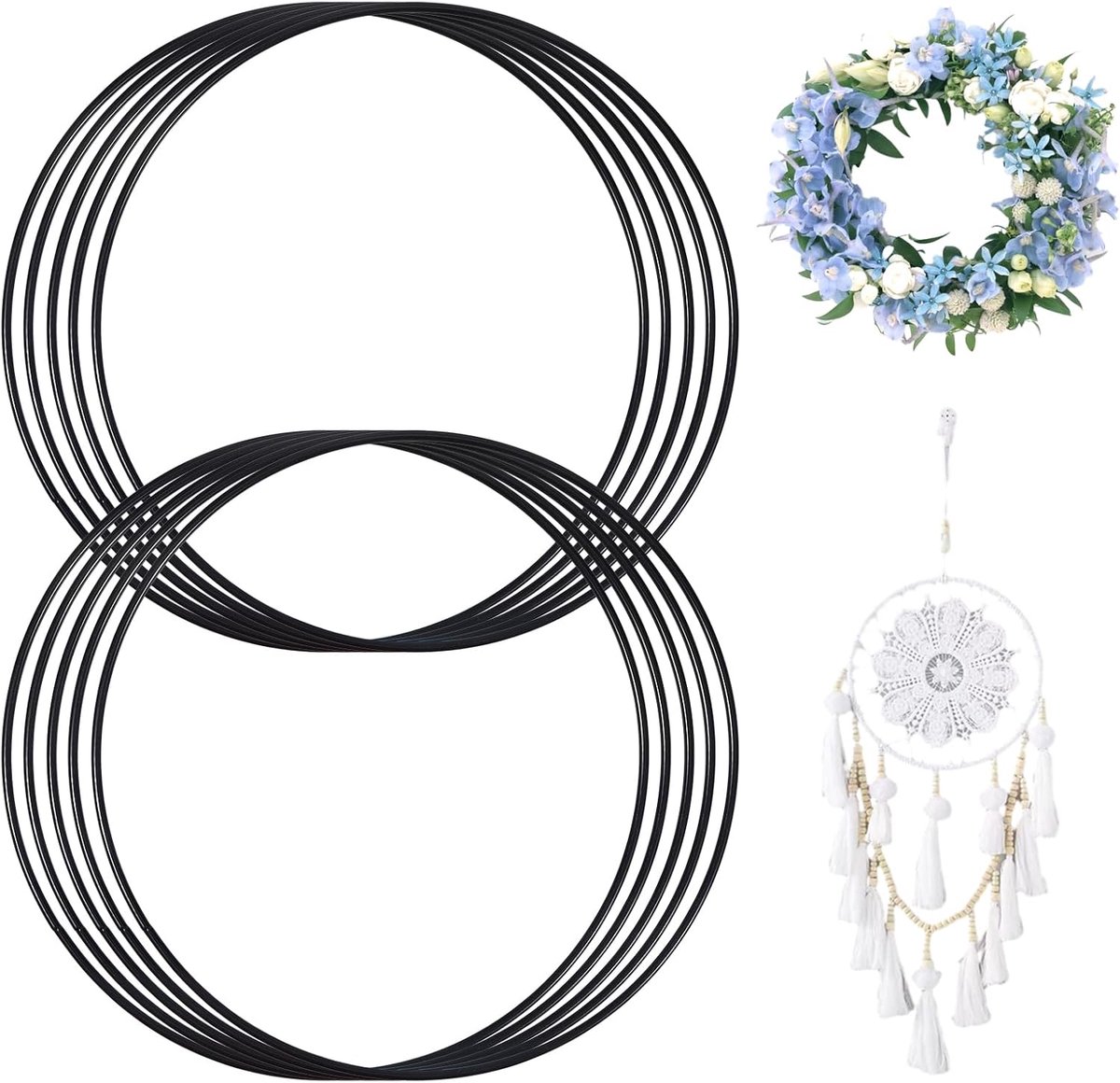 Set van 10 metalen ringen van 30 cm voor het knutselen - Zwarte metalen ring - Kan worden gecombineerd met kanten accessoires - Muurhangers, bruiloftsdecoraties en