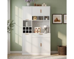 Buffetkast 100x40x175 cm – Opbergmeubel met Opbergruimte en Lades – Modern Design – Spaanplaat – Wit