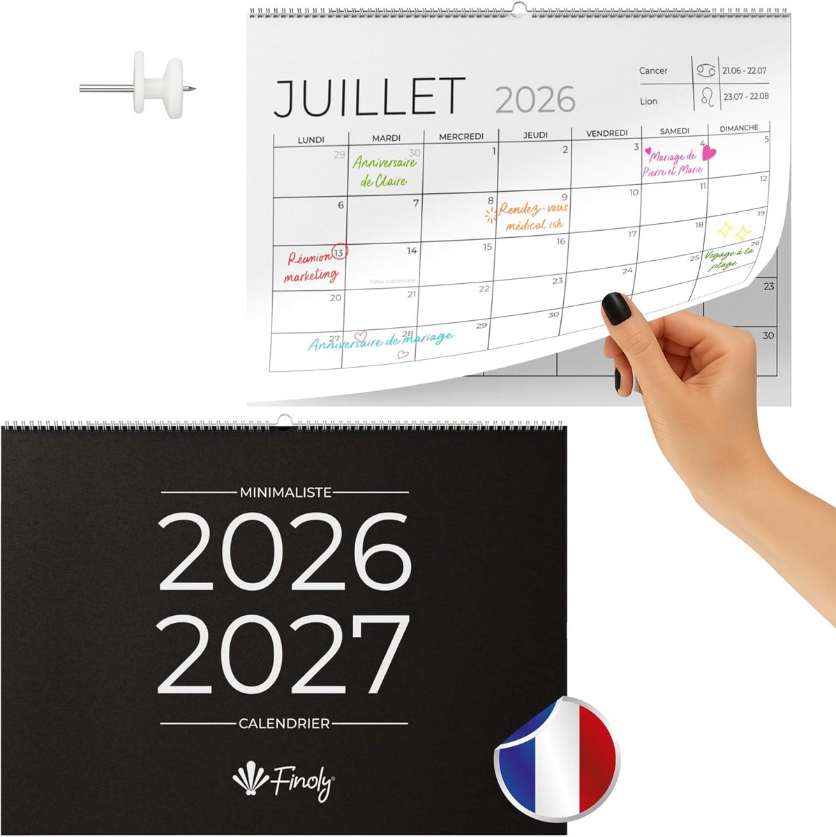 Wandkalender 2026 - 18 maanden - in het Frans - familiekalender voor aan de muur - SnelShoppen