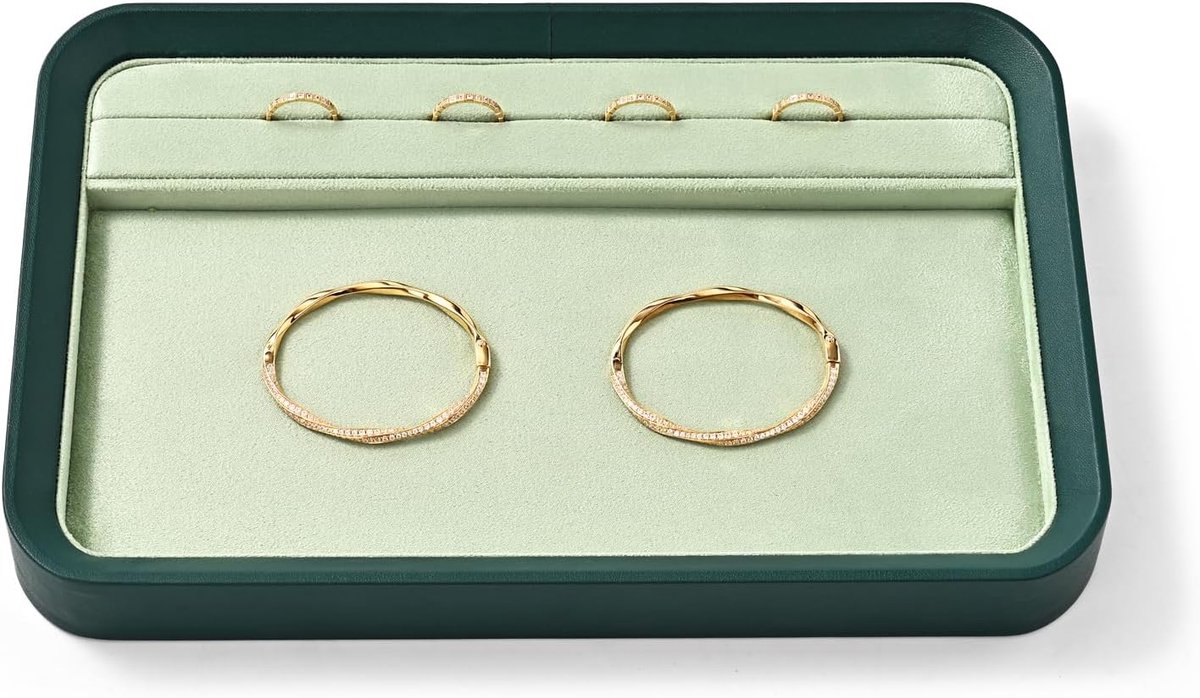 Groen, multifunctionele sieradentrays, platte dienbladen voor ringen, halskettingen, oorbellen en armbanden (30 x 20 x 3 cm)