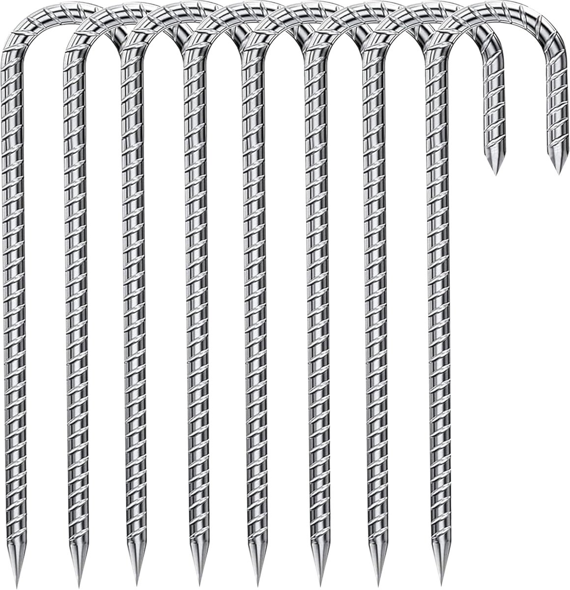 grondanker, 30 cm grondpalen, verzinkt staal, grondanker, trampoline, wapeningsstaaf, anker, tuinpalen, campingtent, haringen (zilver J, 8 stuks)