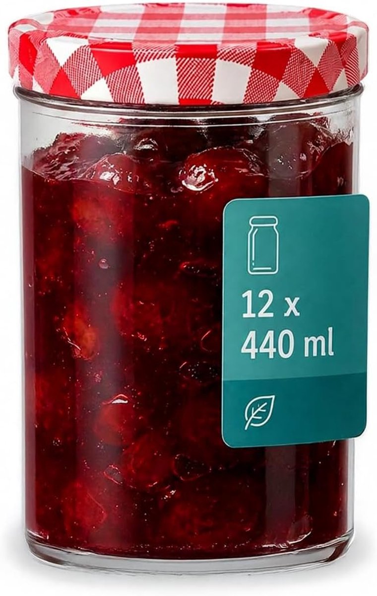 Potten 440 ml met schroefdeksel TO82 (set van 12), jampotten en weckpotten, dicht, duurzaam en veelzijdig voor keuken en voorraad