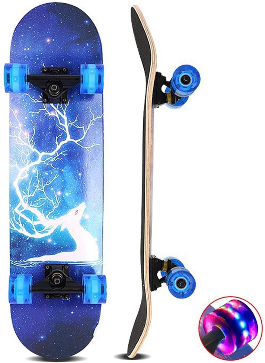Skateboard Cruiser board Buiten skateboarden LED lichtgevende wielen 31 x 8 inch Meerkleurig
