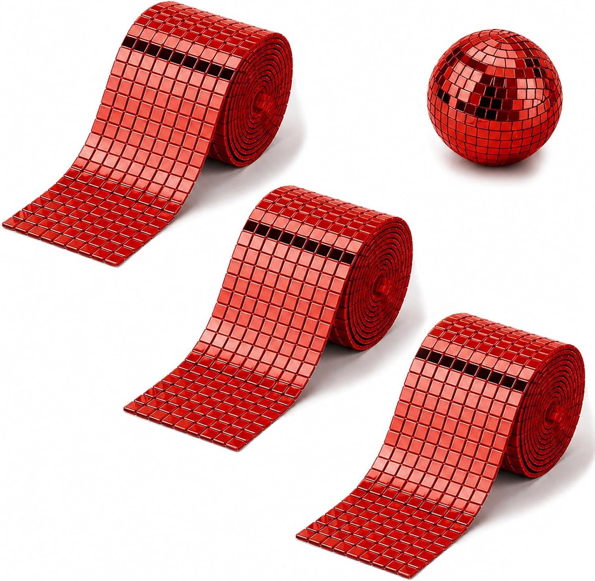 4800 stuks mozaïekspiegels, vierkant, glas, 5 x 5 mm, zelfklevend, glas, spiegel, mozaïek, volume 3, mozaïekspiegelstickers voor knutselen, muur, keuken, decoratie, KTV ballen (rood)