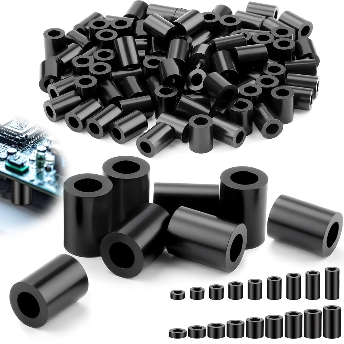 80 stuks afstandshulzen M8 kunststof afstandsschijven ABS afstandhouders kunststof rond afstandshulzen afstandsringen M8-5x14mm isolatie sluitringen zwart voor het verbinden van printplaten