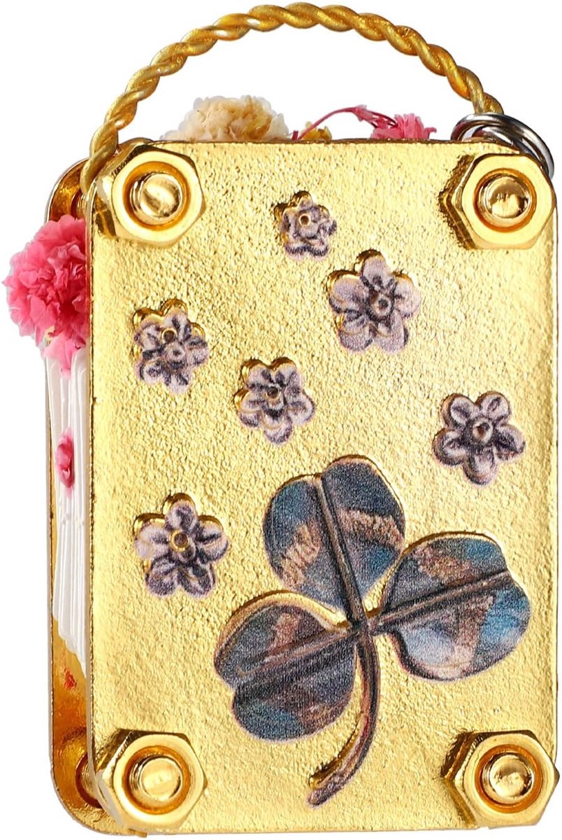 Bloemenpers, Klein Metalen Bloemenpersboek Doe-Het-Zelf Plantenbewaarset Cadeau voor Plantenliefhebbers Cadeau voor Kunst en Knutselliefhebbers(Klavertjesvierstijl)