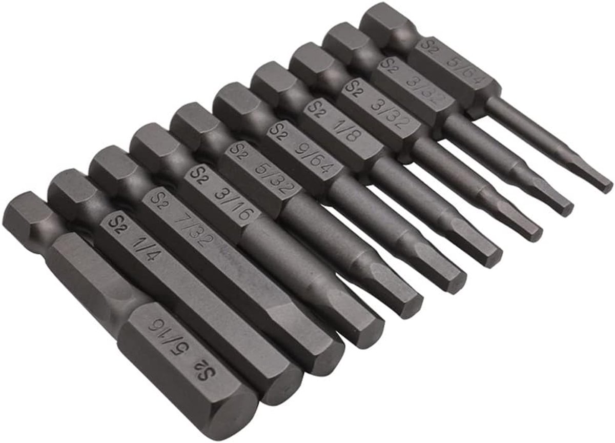 10 stuks 50 mm 1/4 inch zeskantschacht S2 staal zeskantschroevendraaierkop handsleutel inbusboorset 5/64-5/16 magnetische zeskantboorset
