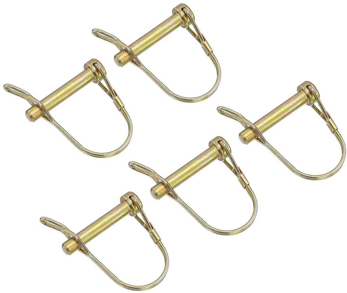 5 stuks asborgpen met oor, 5/16 inch x 1-3/4 inch trekhaak, ronde pto-pen voor boot, kajakaanhanger, tractor, wagen, goud