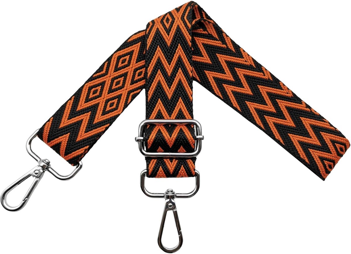 Tasriemen om te wisselen, verstelbare schouderriem voor tassen, tasriem breed, 3,8 cm, schouderriem met karabijnhaak, zilver, schouderriem voor dames, doe-het-zelf tas, zwart/oranje, X23
