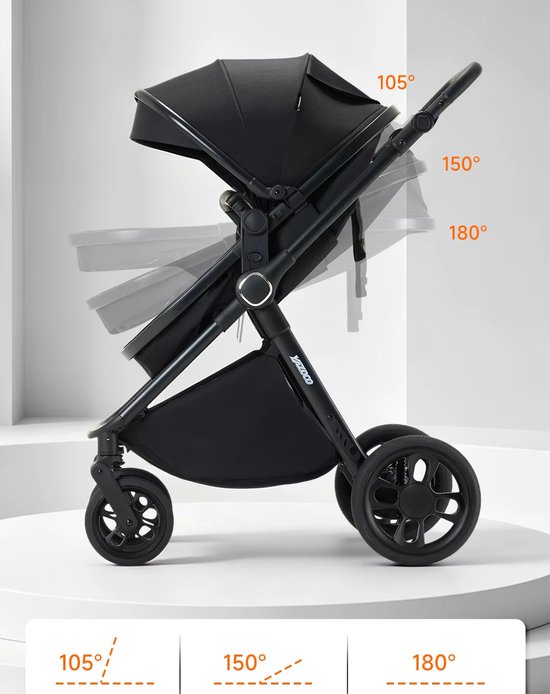 Deluxe 3-in-1 Kinderwagen met Autostoel en Reiswieg - Luxe Combikinderwagen - Vanaf Geboorte - Verstelbare Rugleuning - Inclusief Accessoires - Nieuw Model - Kleur Groen van Deluxe — afbeelding 3