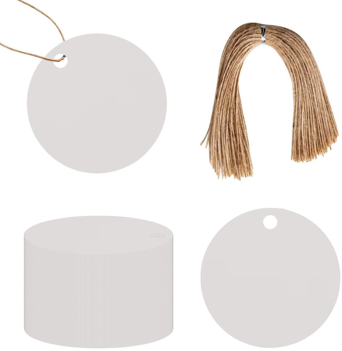 Cadeaulabels Rond 5x5cm - Witte Kraft Met Geel Jute Touw - Ideaal Voor Verjaardagsgeschenken - SnelShoppen