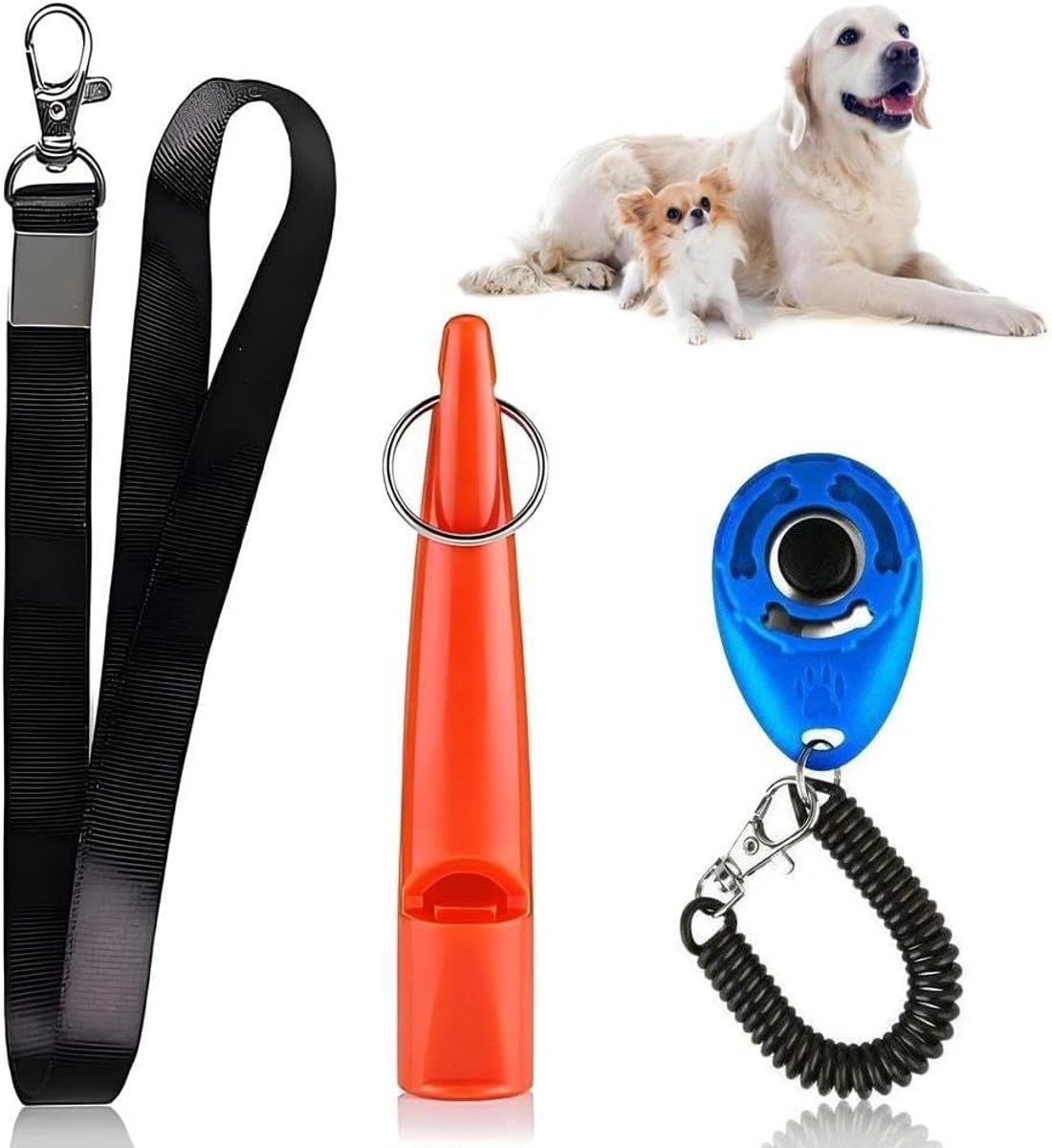 Hondenfluitje en Clicker Set, Trainingstool voor Terugroepen | 2-in-1 hondentraining set met fluitje en clicker voor terugroeptraining, basiscommando’s en dagelijks oefenen