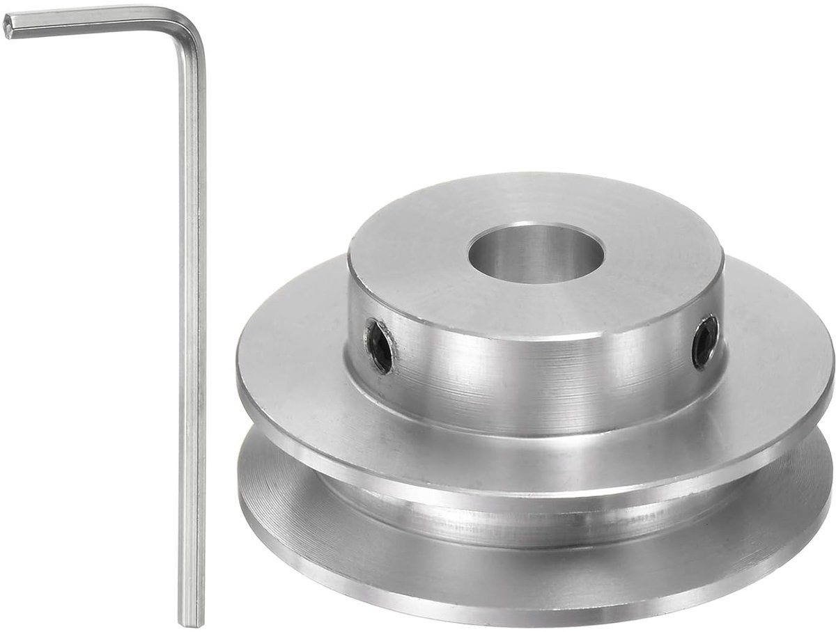 Sourcing map Enkele groefriemschijf 8 mm vaste boring 40 mm buitendiameter aluminiumlegering met zeskantsleutel voor boormachine 6 mm PU ronde riem