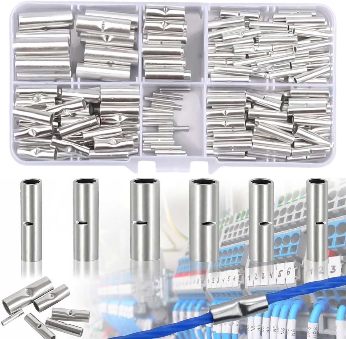 200 Stuks Krimpconnector Set, Kabelmouwen, Draad Dend Mouwen, Draad Dend Mouwen Set, Unisole Draad-end Huls Set, Ader Kudden Bereik Ongeisolde Aderhulzen voor Elektrische Spliciden voor El