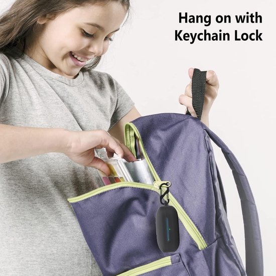 hoes voor Beats Fit Pro tas, stootvaste beschermhoes en huid beschermende case cover met karabijnhaak (zwart) — afbeelding 2