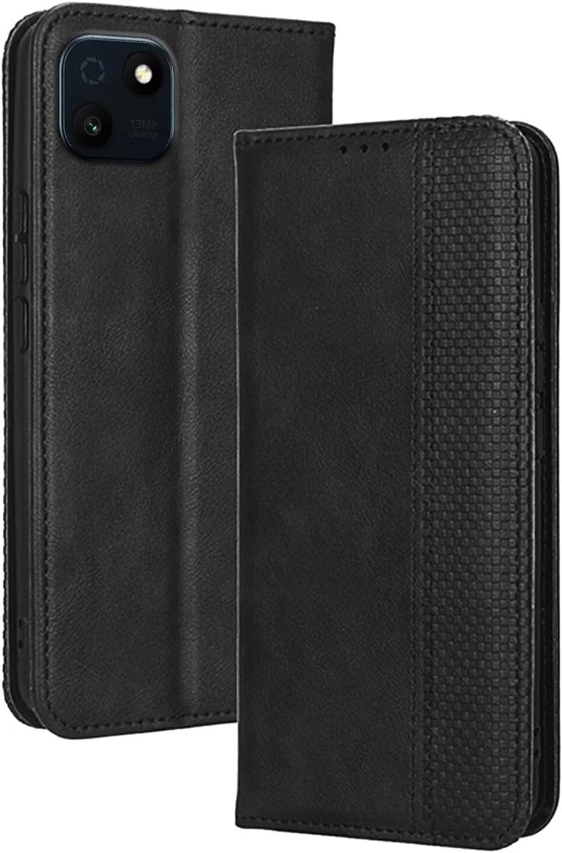 Beschermhoesje voor smartphone, compatibel met Wiko T10 (6,5 inch/16,5 cm) telefoonhoes van elegant leer, kaartsleuven, gestructureerd, zwart