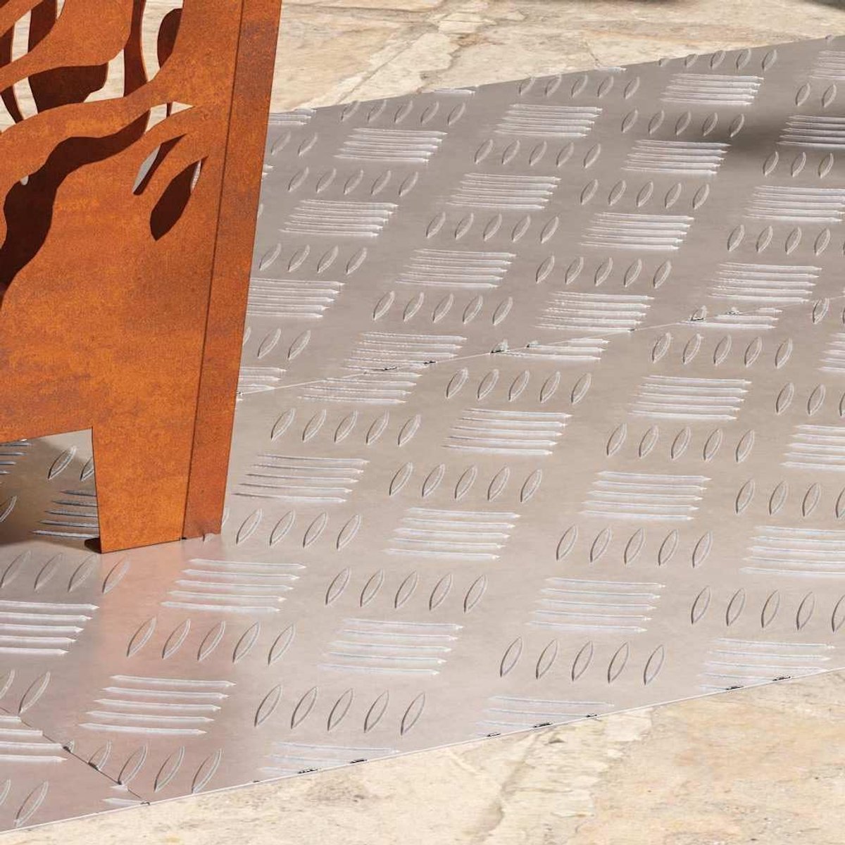 Trap Treden 4 Stuks Zilver 100x40 cm | Moderne Checkerplate, Antislip Ontwerp, Geschikt Voor Binnen En Buiten, Eenvoudig Onderhoud
