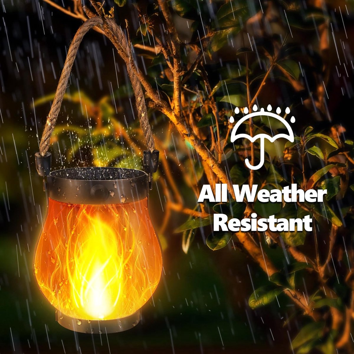 KZQ 2-delige oplaadbare solar lantaarns met flikkerend vlameffect - 2 modi warm wit - Waterdicht voor tuin patio en veranda - USB en zonne-energie - Zwart