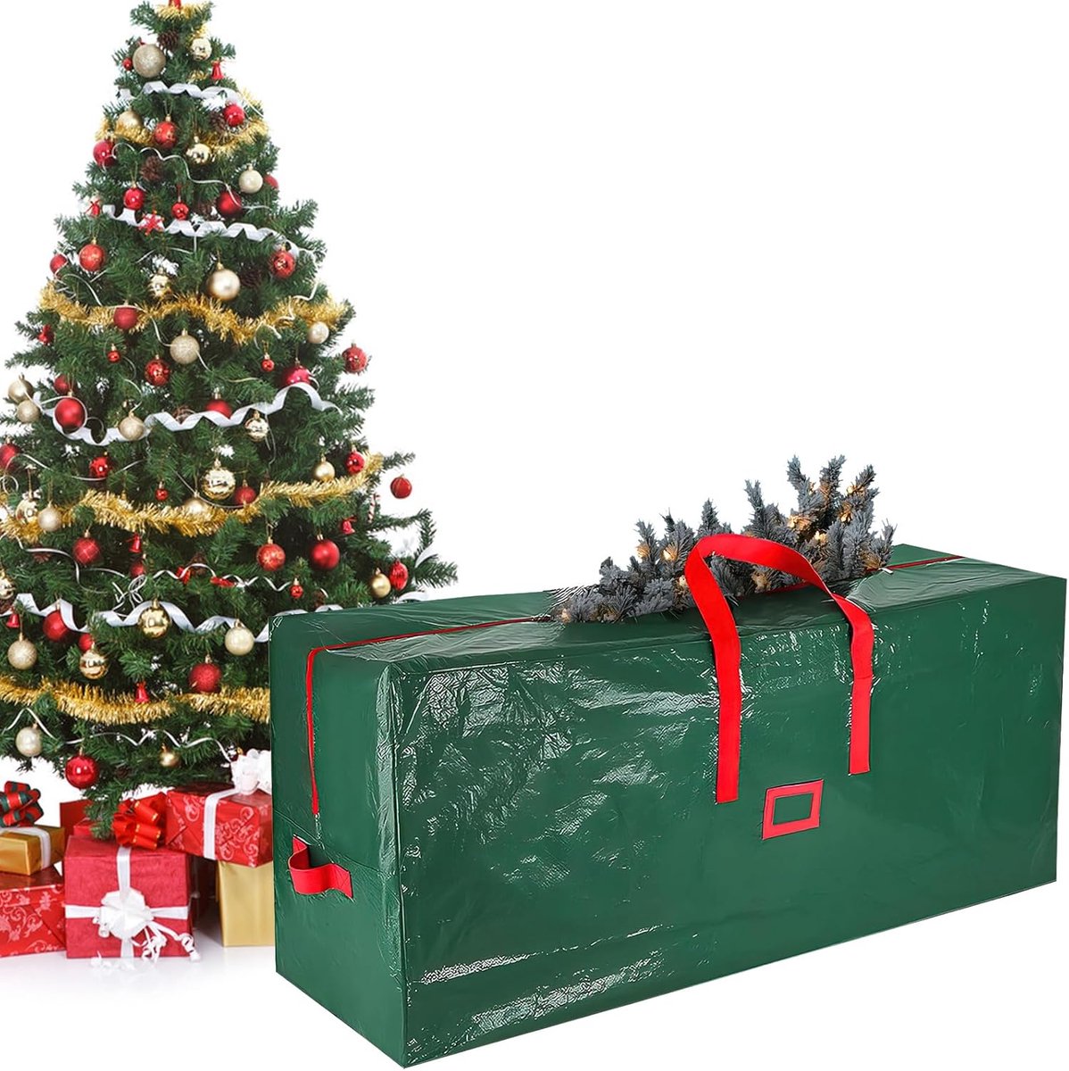 kerstboom 180 cm, dennenboomtas, Christmas Tree Storage Bag, waterdichte kerstboomhoes, opbergzak kerstboom, rechthoek (groen: 135 x 68 x 34 cm)