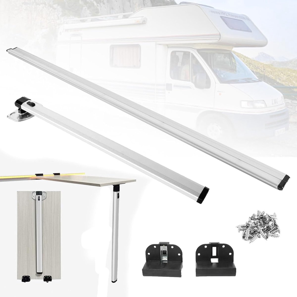 Tafelpoot en glijrail voor jacht voor campers, 73 cm klappoten, 100 cm geleiderails, tafelhouder voor camper