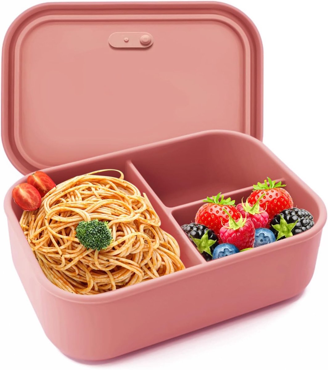 Broodtrommel met vakken, siliconen broodtrommel, lunchbox, siliconen broodtrommel, broodtrommel met 3 afzonderlijk verzegelde vakken, BPA-vrij, magnetron, vaatwasmachinebestendig, blauw