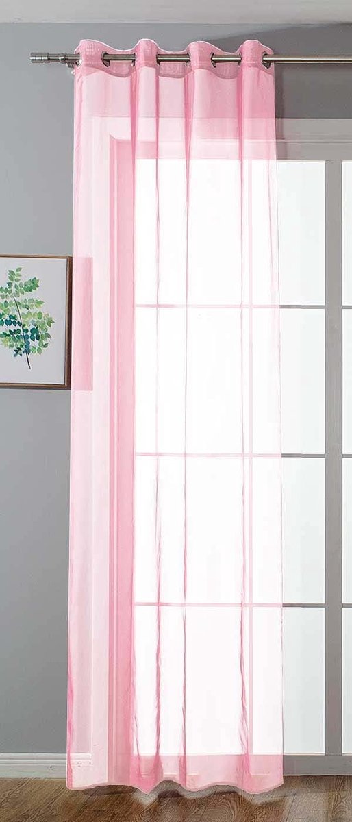 Transparant »Uni« gordijn H x B 175 x 140 cm lichtroze vitrage ogen loodband woonkamer 20332-cn