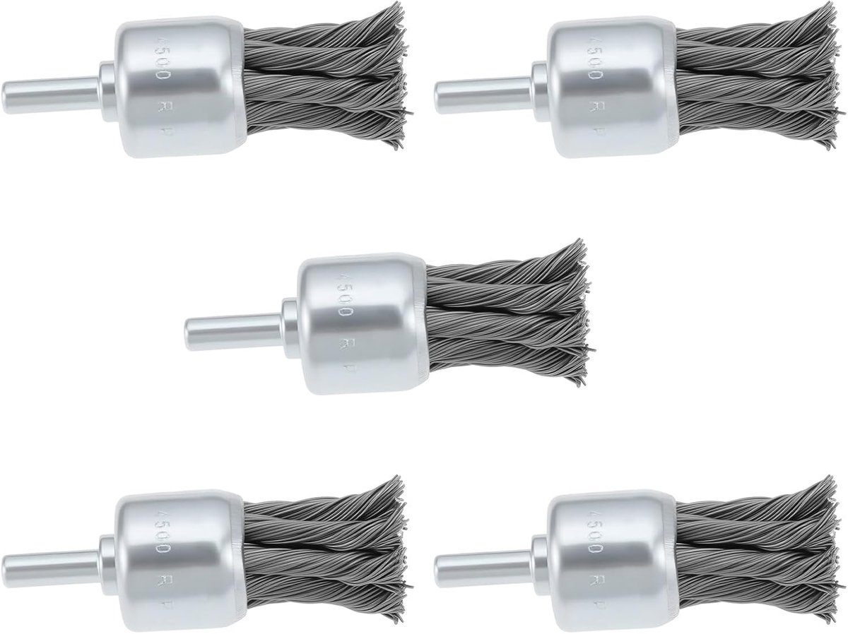 5 Stks 25mm 1/4 "Schacht Draad Knoop End Borstel voor Die Grinder, Boor, Ontbramen Roest Verwijdering