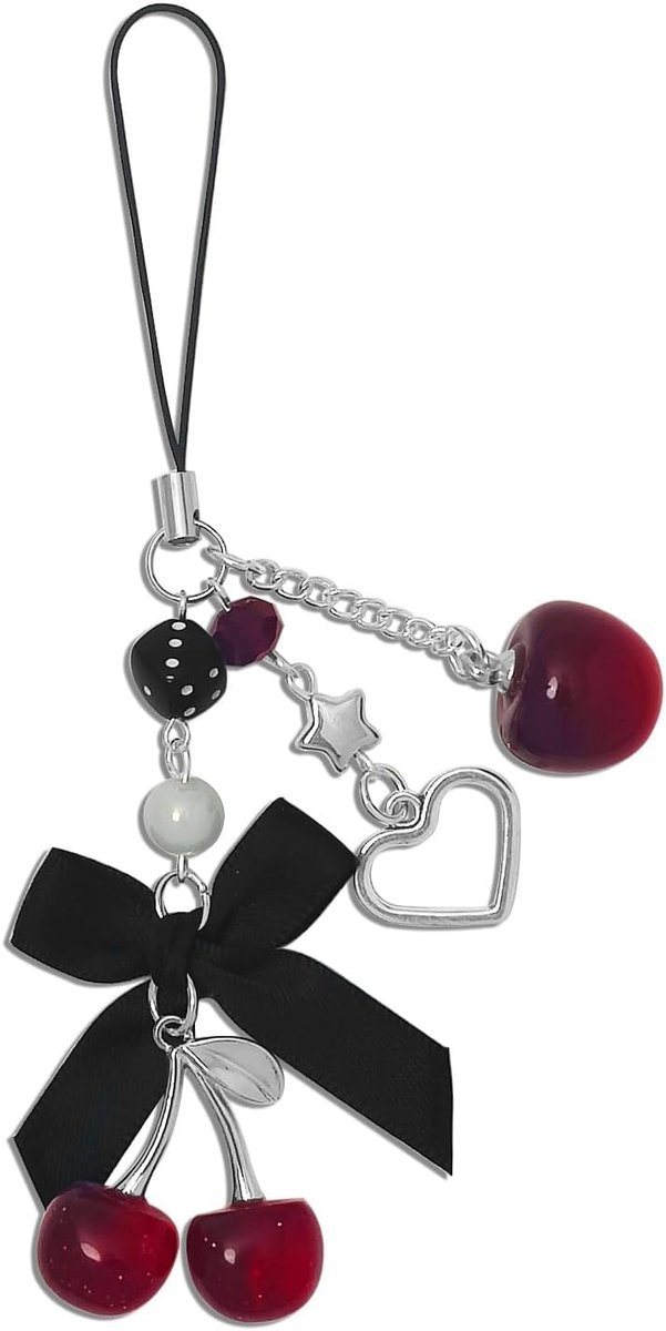 Dames, elegant met zwarte strik en cherry bedels, sleutelhanger bedels voor tassen, hangers, tas, mode, accessoires, decoratie, sleutelhanger, dames, tas charm