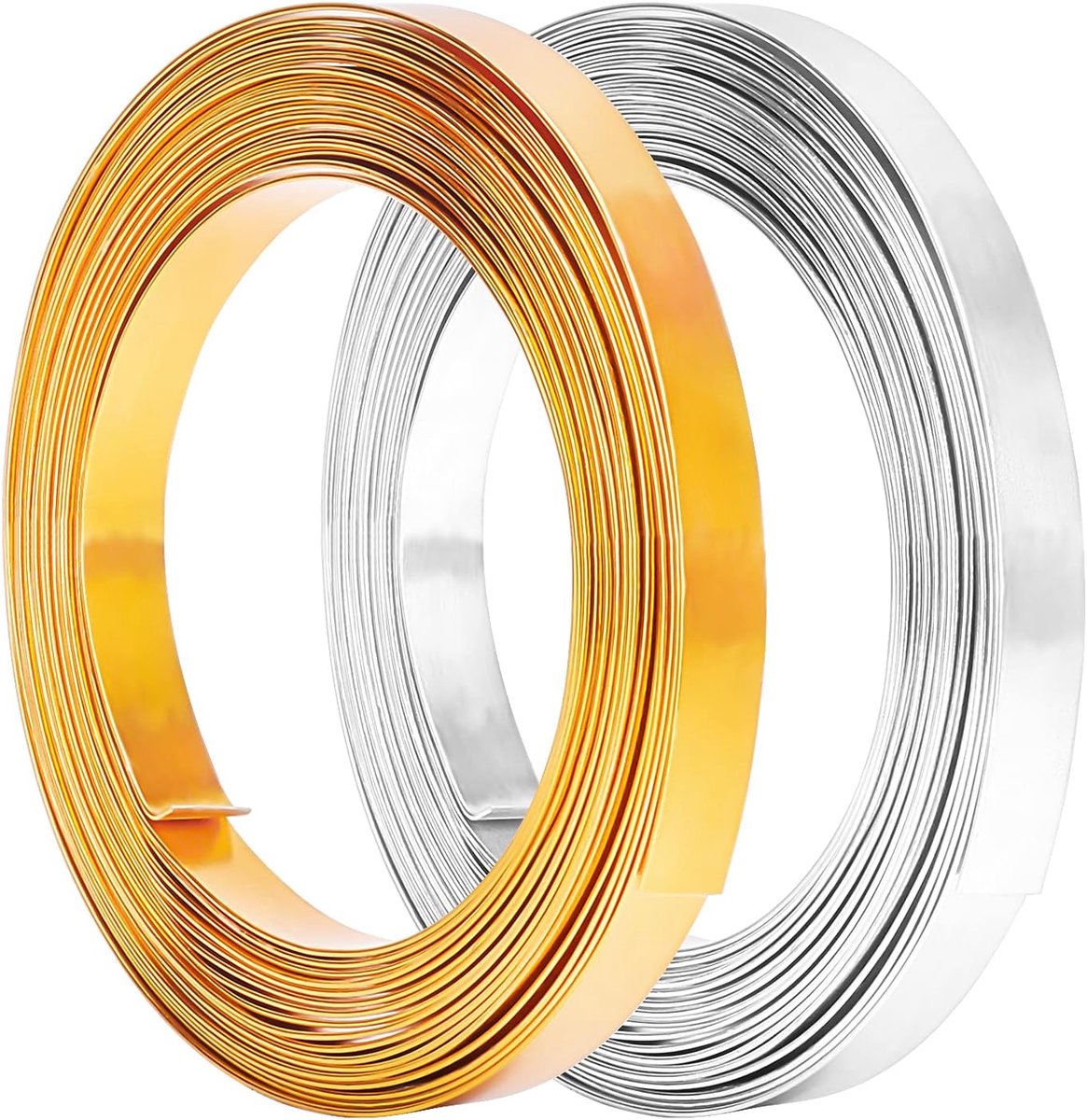 2 Rollen 32 Voet Goud Sliver Platte Sieraden Craft Draad 18 Gauge Aluminium Draad 10mm Breed Voor Bezel Sieraden Maken, Beeldhouwen, Armature Craft